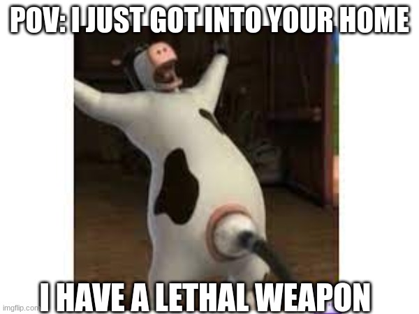 cow kinda sus | POV: I JUST GOT INTO YOUR HOME; I HAVE A LETHAL WEAPON | image tagged in cows,ur acting kinda sus | made w/ Imgflip meme maker