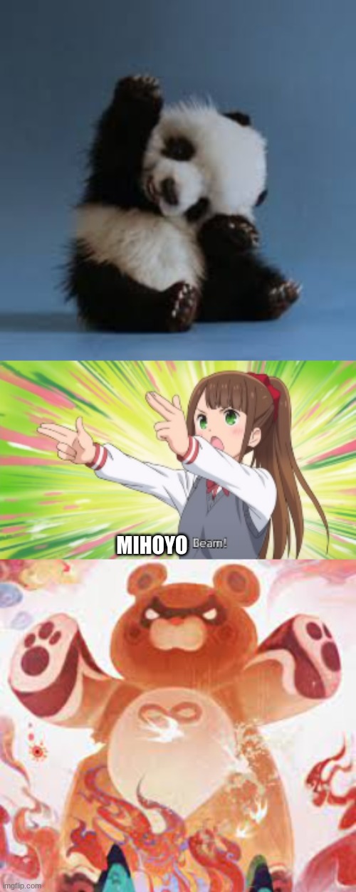 Credit to Soul_emblem for the idea | MIHOYO | image tagged in panda bear,japanese beam | made w/ Imgflip meme maker