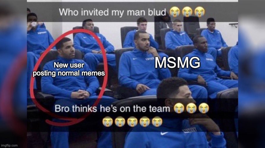 Who invited my man blud | MSMG; New user posting normal memes | image tagged in who invited my man blud | made w/ Imgflip meme maker