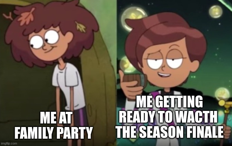 me at family party vs watching season finale | ME GETTING READY TO WACTH  THE SEASON FINALE; ME AT FAMILY PARTY | image tagged in anne vs fancy anne,vs | made w/ Imgflip meme maker