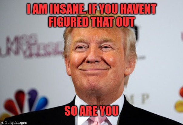 Donald trump approves | I AM INSANE. IF YOU HAVENT
FIGURED THAT OUT; SO ARE YOU | image tagged in donald trump approves | made w/ Imgflip meme maker