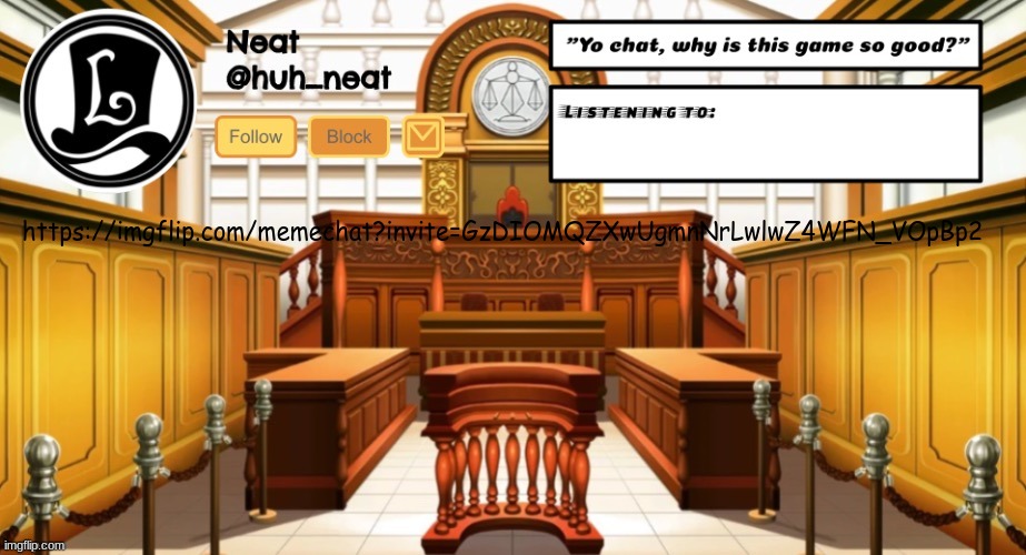 https://imgflip.com/memechat?invite=GzDIOMQZXwUgmnNrLwlwZ4WFN_VOpBp2 | https://imgflip.com/memechat?invite=GzDIOMQZXwUgmnNrLwlwZ4WFN_VOpBp2 | image tagged in huh_neat announcement template | made w/ Imgflip meme maker
