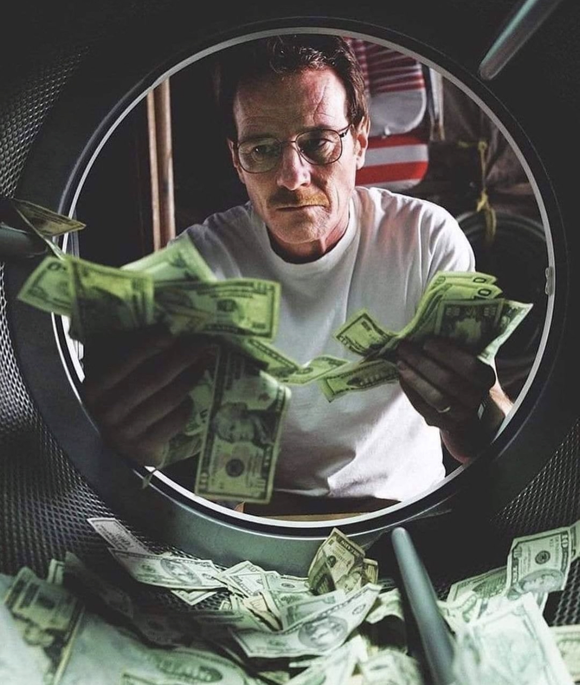 Walter White and Money in the Washing Machine Blank Meme Template