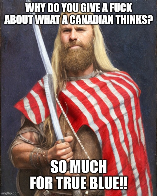 The New Standard Dammit! | WHY DO YOU GIVE A FUCK ABOUT WHAT A CANADIAN THINKS? SO MUCH FOR TRUE BLUE!! | image tagged in the new standard dammit | made w/ Imgflip meme maker