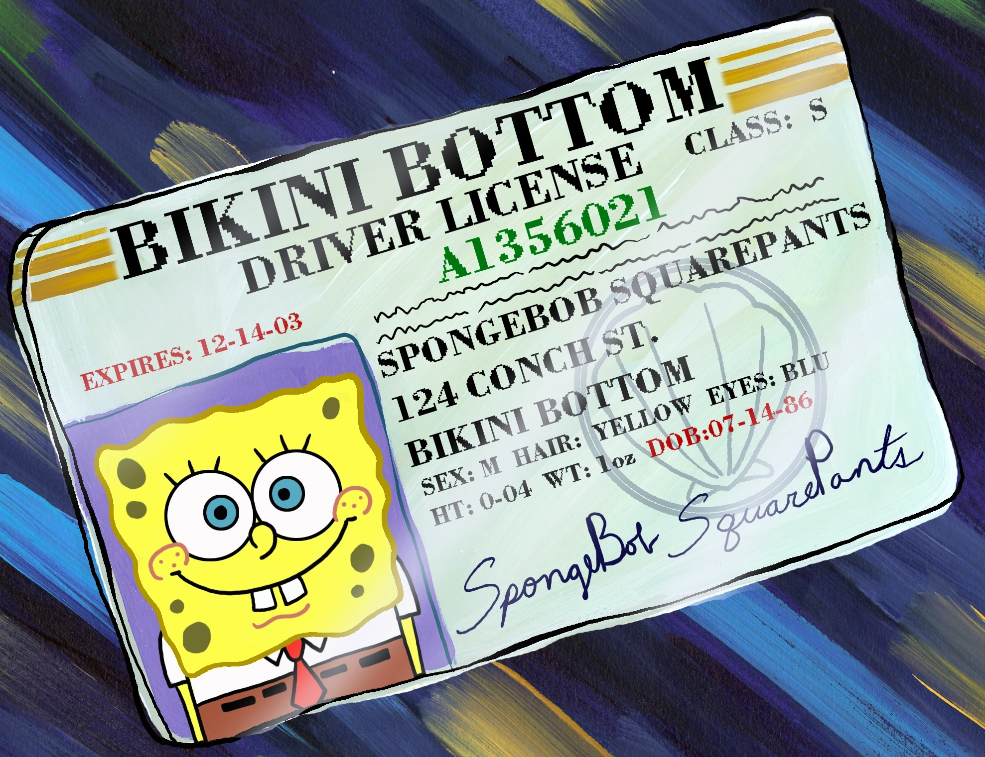 Spongebob Squarepants' Driver License Blank Meme Template