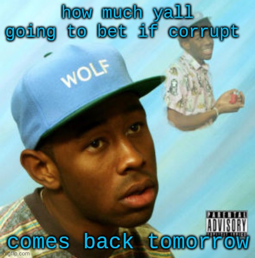 Wolf | how much yall going to bet if corrupt; comes back tomorrow | image tagged in wolf | made w/ Imgflip meme maker