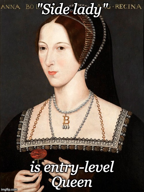 You go, Camilla! | "Side lady"; is entry-level
Queen | image tagged in real anne boleyn,queen,history,job | made w/ Imgflip meme maker