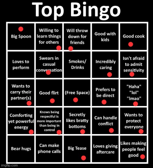 Top Bingo | image tagged in top bingo | made w/ Imgflip meme maker