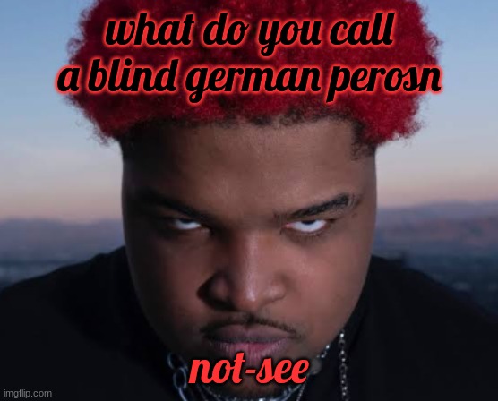 wow my jokes are so funny | what do you call a blind german perosn; not-see | image tagged in bro thinks he is him | made w/ Imgflip meme maker