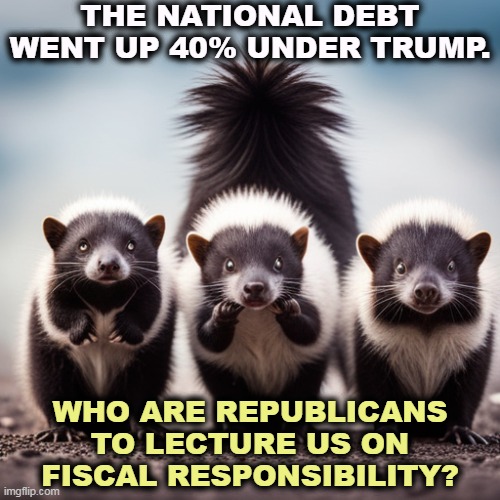 Those "drunken sailors" you keep hearing about are all Republicans. | THE NATIONAL DEBT WENT UP 40% UNDER TRUMP. WHO ARE REPUBLICANS TO LECTURE US ON FISCAL RESPONSIBILITY? | image tagged in national debt,trump,rocket,republicans | made w/ Imgflip meme maker