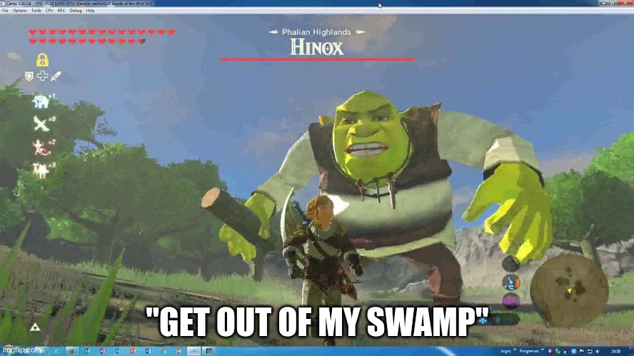 BOTW Shrek | "GET OUT OF MY SWAMP" | image tagged in botw shrek | made w/ Imgflip meme maker