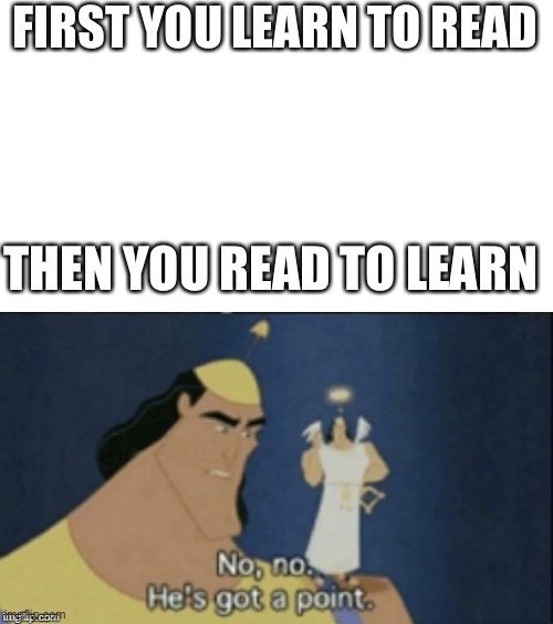 Hmmmm | FIRST YOU LEARN TO READ; THEN YOU READ TO LEARN | image tagged in no no hes got a point | made w/ Imgflip meme maker