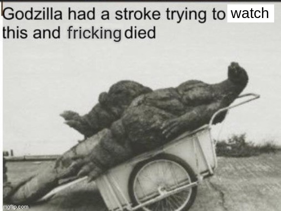 Godzilla had a stroke trying to read this and fricking died | watch | image tagged in godzilla had a stroke trying to read this and fricking died | made w/ Imgflip meme maker