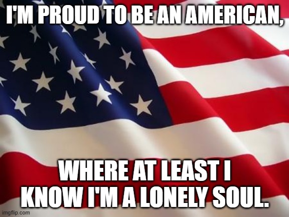 American flag | I'M PROUD TO BE AN AMERICAN, WHERE AT LEAST I KNOW I'M A LONELY SOUL. | image tagged in american flag | made w/ Imgflip meme maker