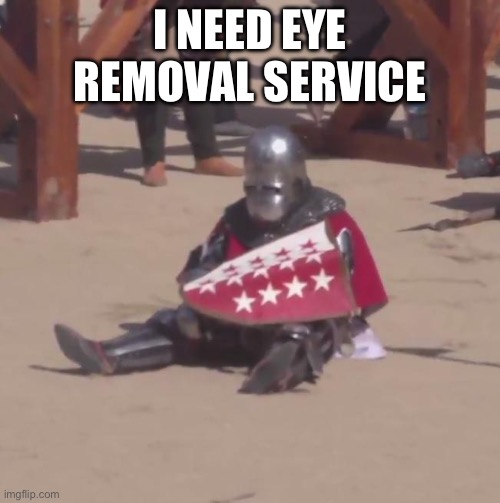 Link in comments | I NEED EYE REMOVAL SERVICE; HTTPS://IMGFLIP.COM/USER/SCOOBY66 | image tagged in sad knight | made w/ Imgflip meme maker