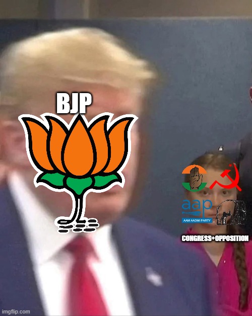 Voting matters... or does it? (Election Special) | BJP; CONGRESS+OPPOSITION | image tagged in greta thunberg stares at donald trump,indian election 2023,election,vote | made w/ Imgflip meme maker