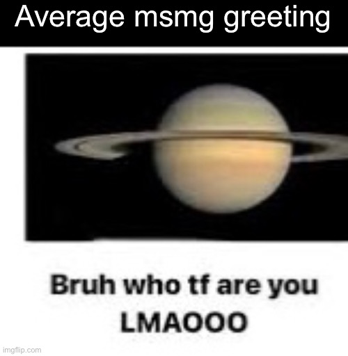 Bruh who tf are you | Average msmg greeting | image tagged in bruh who tf are you | made w/ Imgflip meme maker