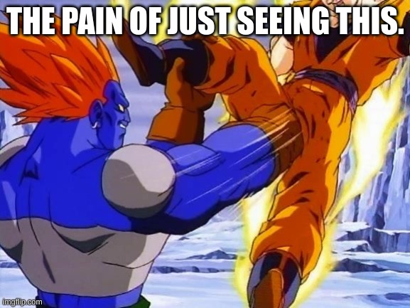 DBZ ANDRIOD 13 PUNCHES GOKU IN DA BALLZ | THE PAIN OF JUST SEEING THIS. | image tagged in dbz andriod 13 punches goku in da ballz | made w/ Imgflip meme maker