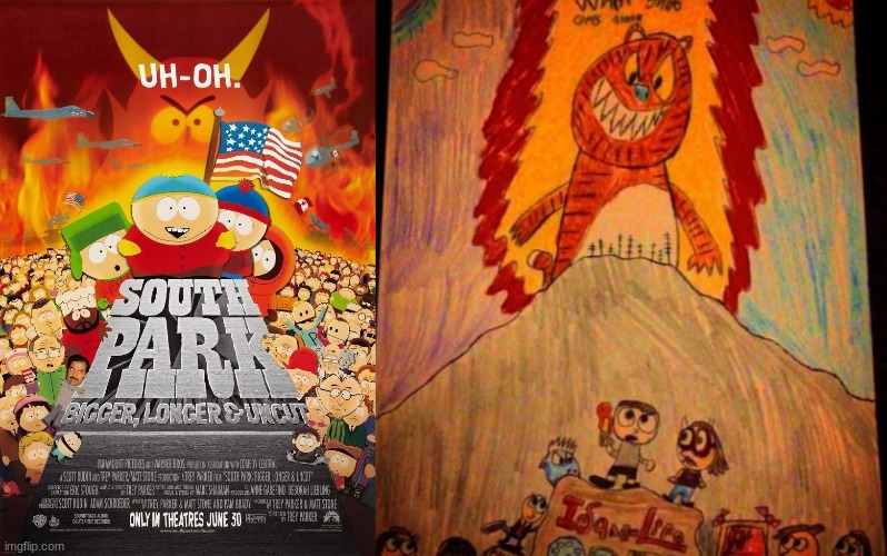 Comparring South park movie to the inspired movie poster | image tagged in movie poster,poster,south park | made w/ Imgflip meme maker