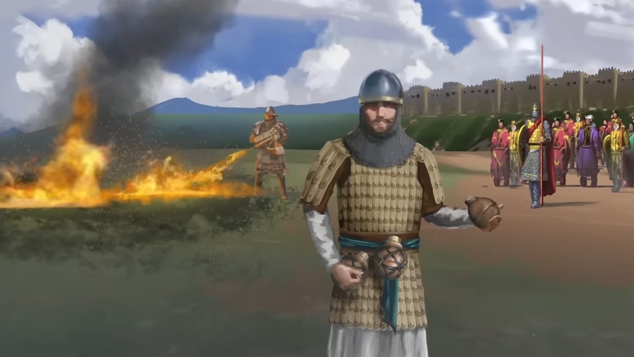 High Quality Byzantine Empire flamethrower Blank Meme Template