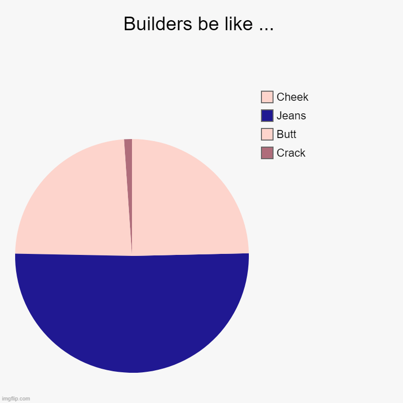 Builders | Builders be like ... | Crack, Butt, Jeans, Cheek | image tagged in builders,pie chart,butt,crack | made w/ Imgflip chart maker