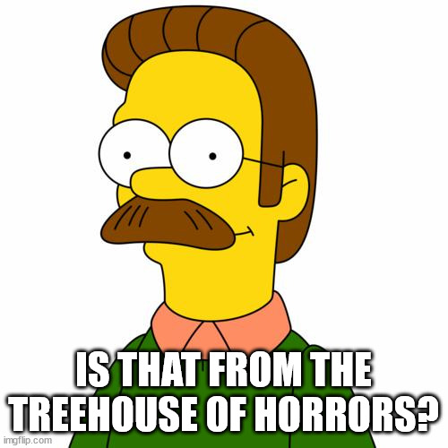 Ned Flanders | IS THAT FROM THE TREEHOUSE OF HORRORS? | image tagged in ned flanders | made w/ Imgflip meme maker