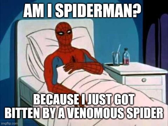Looks like another Australian 7 yr old | AM I SPIDERMAN? BECAUSE I JUST GOT BITTEN BY A VENOMOUS SPIDER | image tagged in sick spider man | made w/ Imgflip meme maker