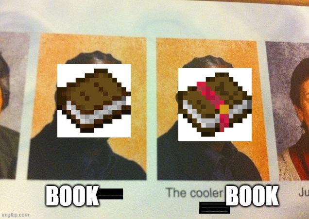 Minecraft Books(type "/give @s enchanted_book" in minecraft to get unenchanted enchanted book!) | BOOK; BOOK | image tagged in the cooler daniel | made w/ Imgflip meme maker