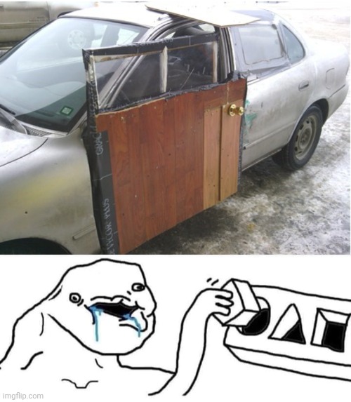 Door replacement fail | image tagged in brainlet wojak constructor,door,car,cars,you had one job,memes | made w/ Imgflip meme maker