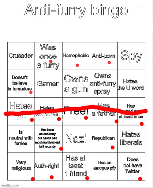 This actually the first time I got a bingo on a bingo template | image tagged in anti-furry bingo | made w/ Imgflip meme maker
