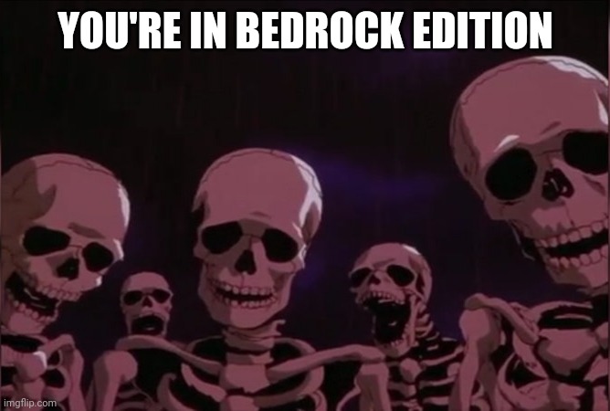 Berserk skeleton | YOU'RE IN BEDROCK EDITION | image tagged in berserk skeleton | made w/ Imgflip meme maker