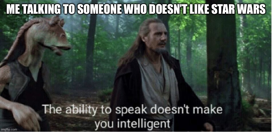 star wars prequel qui-gon ability to speak | ME TALKING TO SOMEONE WHO DOESN’T LIKE STAR WARS | image tagged in star wars prequel qui-gon ability to speak | made w/ Imgflip meme maker