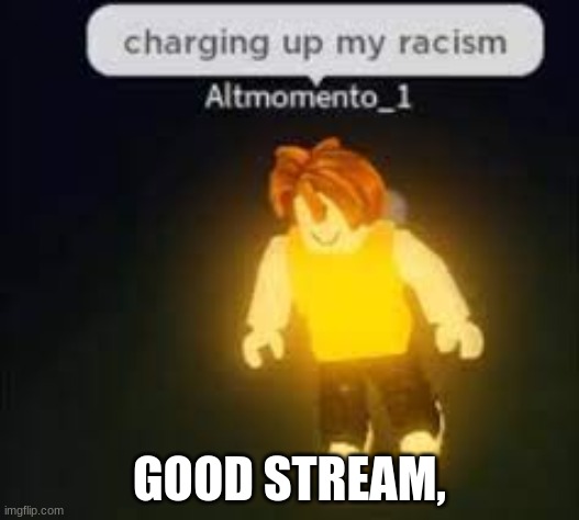 nice stream | GOOD STREAM, | image tagged in racist | made w/ Imgflip meme maker