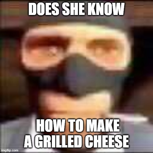 spi | DOES SHE KNOW; HOW TO MAKE A GRILLED CHEESE | image tagged in spi | made w/ Imgflip meme maker