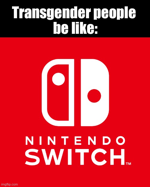 SWITCHME | Transgender people 
be like: | image tagged in nintendo switch logo | made w/ Imgflip meme maker