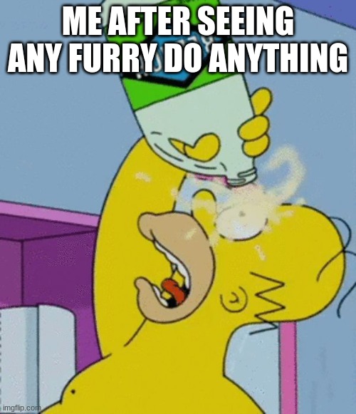 Furries suck | ME AFTER SEEING ANY FURRY DO ANYTHING | image tagged in homer bleaching eyes | made w/ Imgflip meme maker