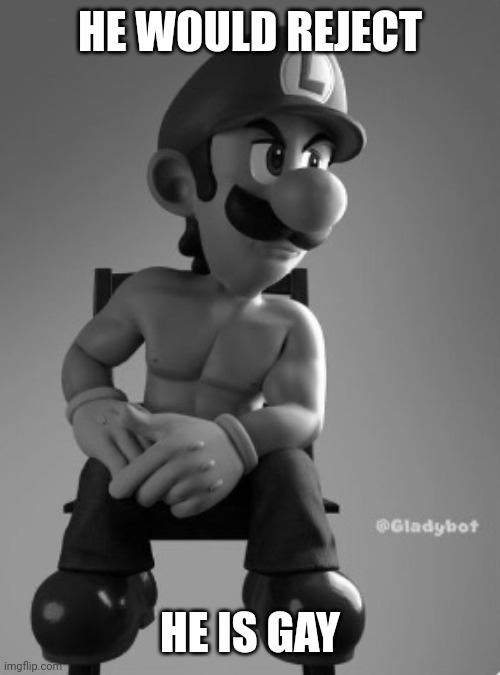luigi chad | HE WOULD REJECT HE IS GAY | image tagged in luigi chad | made w/ Imgflip meme maker