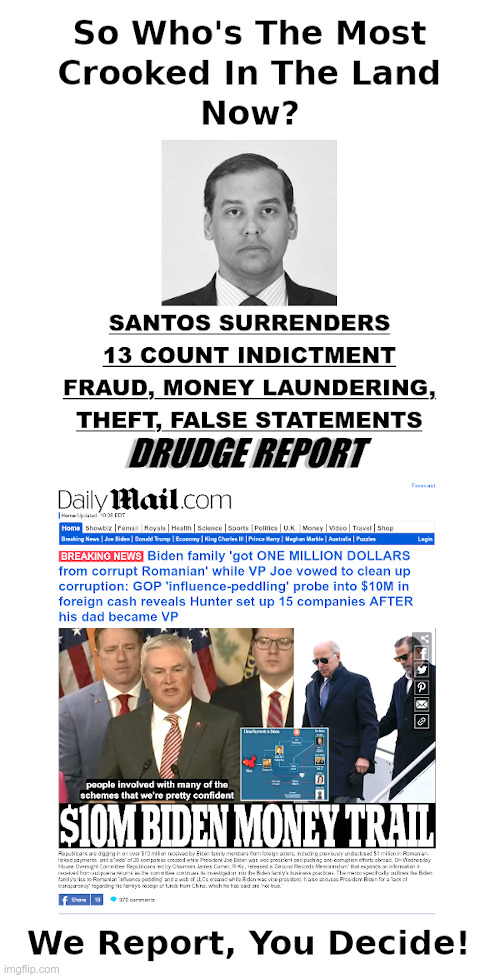 So Who's The Most Crooked In The Land Now? | image tagged in george santos,joe biden,biden crime family,congress,james comer,nailed it | made w/ Imgflip meme maker