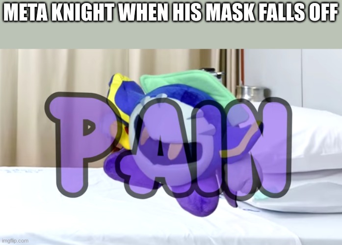 Meta Knight pain | META KNIGHT WHEN HIS MASK FALLS OFF | image tagged in meta knight pain | made w/ Imgflip meme maker