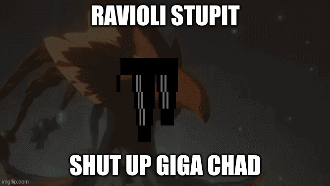 RAVIOLI STUPIT; SHUT UP GIGA CHAD | image tagged in bruh moment | made w/ Imgflip meme maker