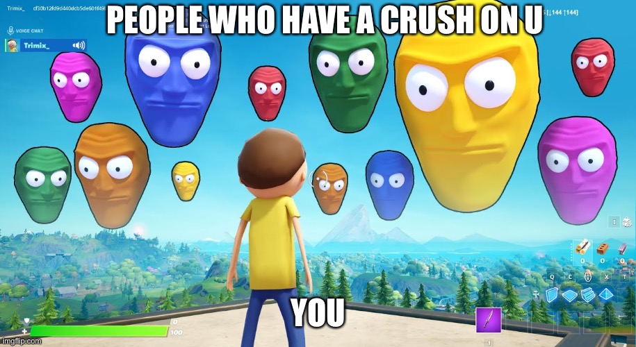 Floating heads starring at your soul | PEOPLE WHO HAVE A CRUSH ON U; YOU | image tagged in floating heads starring at your soul | made w/ Imgflip meme maker