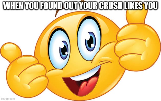 happy | WHEN YOU FOUND OUT YOUR CRUSH LIKES YOU | image tagged in smile,happy | made w/ Imgflip meme maker
