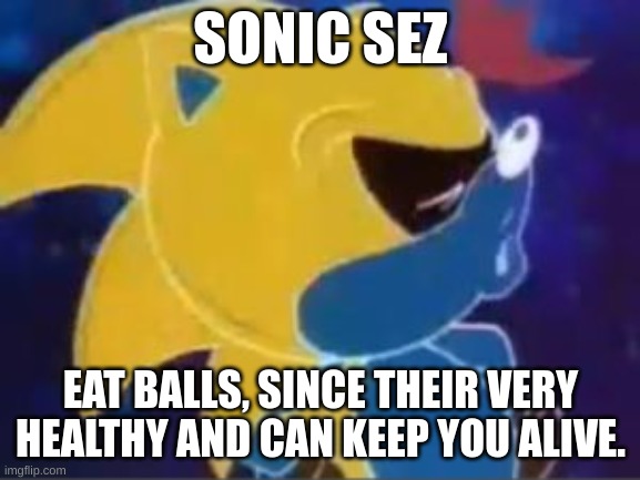 sonic that's no good | SONIC SEZ; EAT BALLS, SINCE THEIR VERY HEALTHY AND CAN KEEP YOU ALIVE. | image tagged in sonic that's no good,i am speed,sanic | made w/ Imgflip meme maker