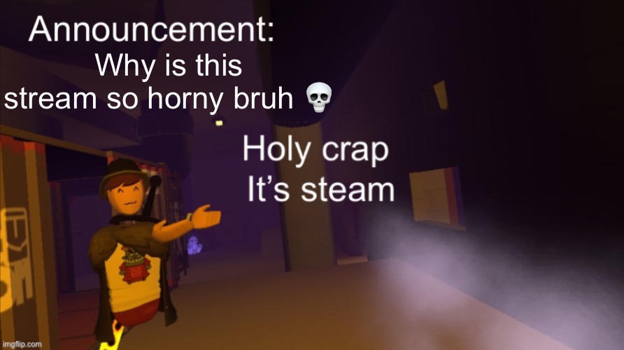 Holy crap it’s an announcement | Why is this stream so horny bruh 💀 | image tagged in holy crap it s an announcement | made w/ Imgflip meme maker