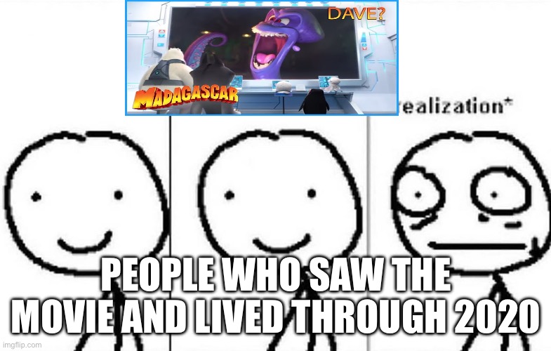 Realization | PEOPLE WHO SAW THE MOVIE AND LIVED THROUGH 2020 | image tagged in realization | made w/ Imgflip meme maker