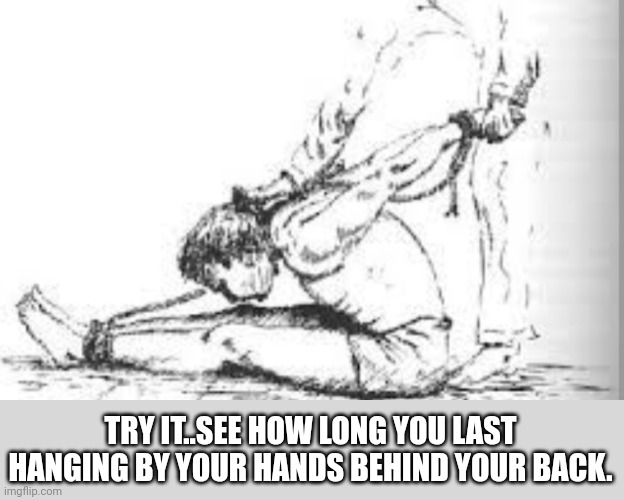 TRY IT..SEE HOW LONG YOU LAST HANGING BY YOUR HANDS BEHIND YOUR BACK. | made w/ Imgflip meme maker