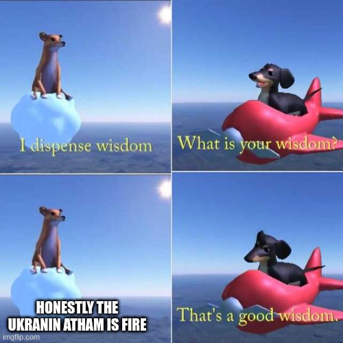 it fire | HONESTLY THE UKRANIN ATHAM IS FIRE | image tagged in wisdom dog,ukran,ucrane,ukrane | made w/ Imgflip meme maker