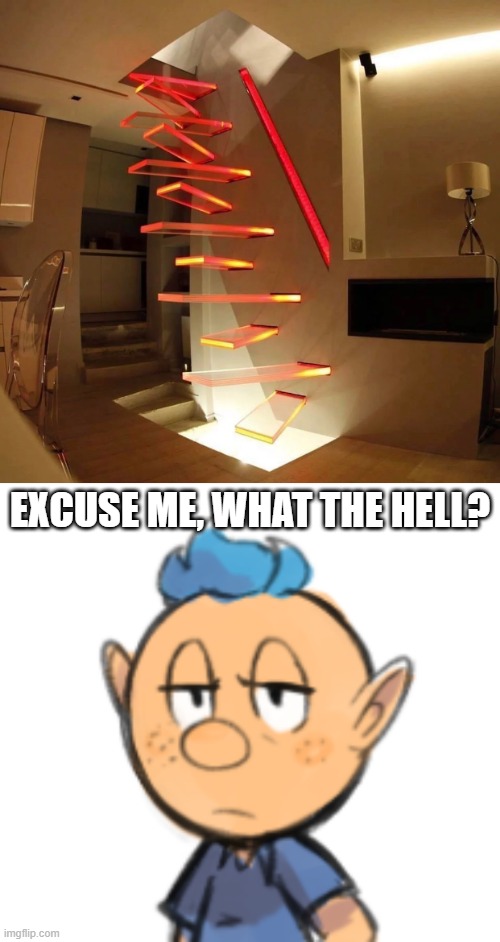 these stairs belong in ohio | EXCUSE ME, WHAT THE HELL? | image tagged in dissatisfied alph,ohio,stairs | made w/ Imgflip meme maker