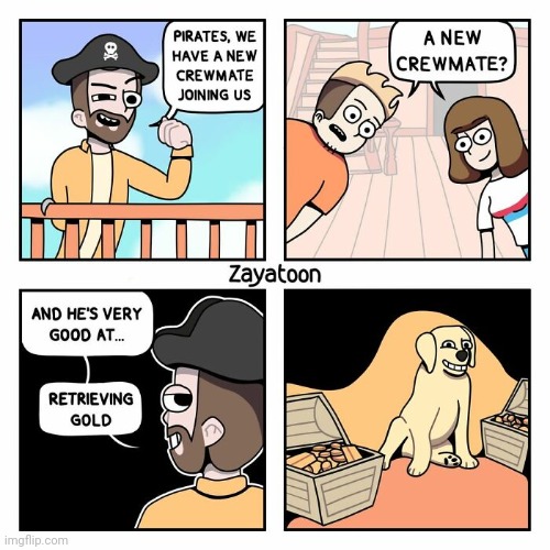 Aw yes, the Doggo | image tagged in crewmate,dog,gold,pirate,comics,comics/cartoons | made w/ Imgflip meme maker