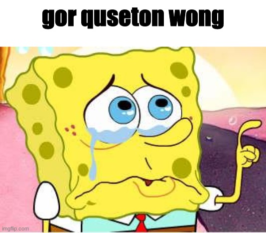 Sad Spongebob | gor quseton wong | image tagged in sad spongebob | made w/ Imgflip meme maker